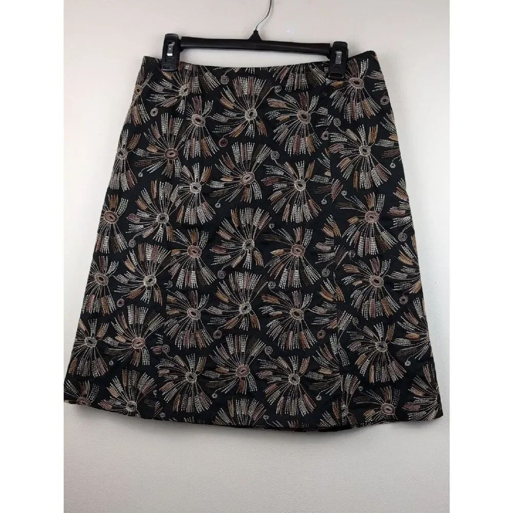 Talbot's Black Embroidered Starburst Cotton A-Line Skirt Size 10 Vintage